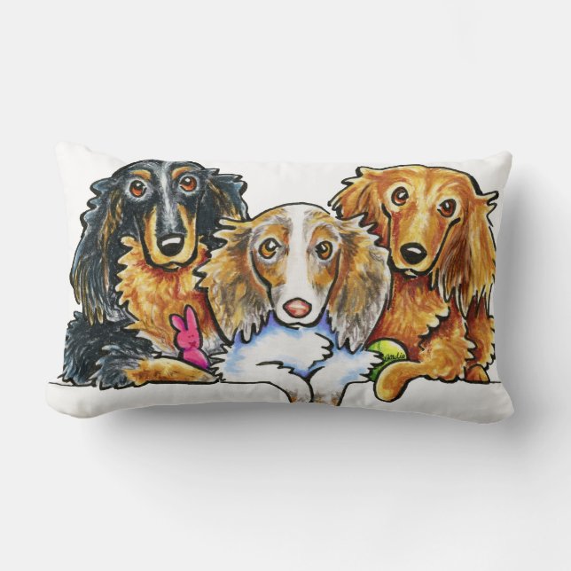 Långhåriga Dachshund Trio Lumbarkudde (Framsida)