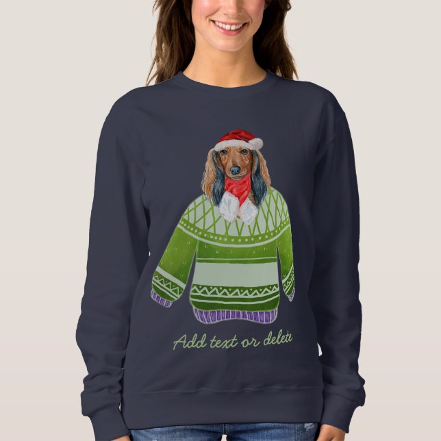 Långhåriga Dachshund Ugly jul Weiner Hund Mamma T Shirt (Framsida)