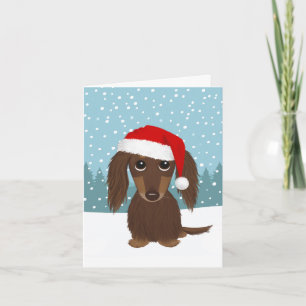 Långhåriga jultomten Black och Tan Dachshund Helgkort