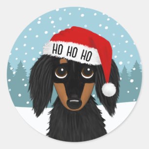 Långhåriga jultomten Black och Tan Dachshund Runt Klistermärke