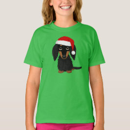 Långhåriga jultomten Black och Tan Dachshund T Shirt