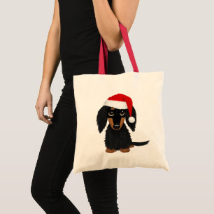 Långhåriga jultomten Black och Tan Dachshund Tygkasse