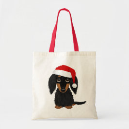Långhåriga jultomten Black och Tan Dachshund Tygkasse