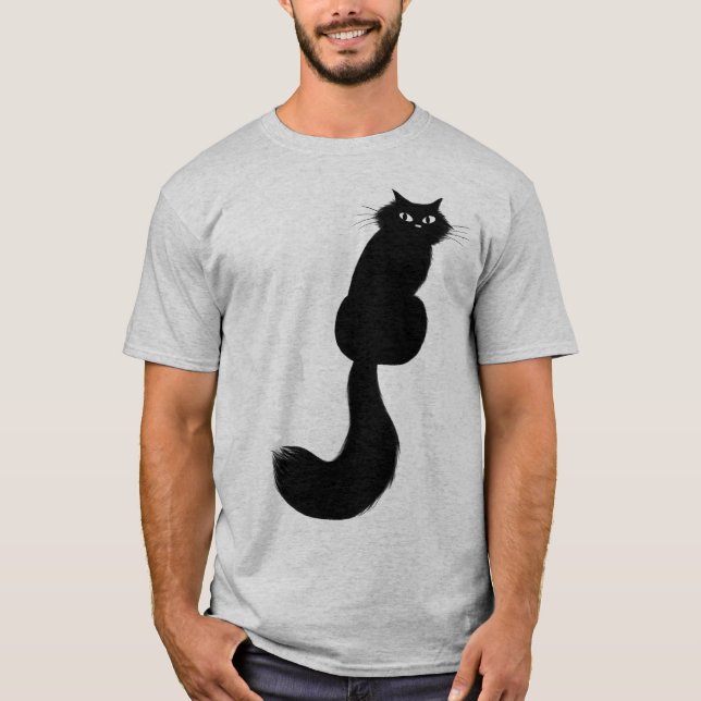 Långhåriga svarta Kattunge Tittar över skulder T Shirt (Framsida)