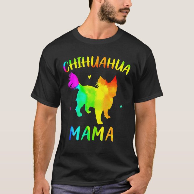 Långhårigare Chihuahua Mamma Colorful Mamma Gifts  T Shirt (Framsida)