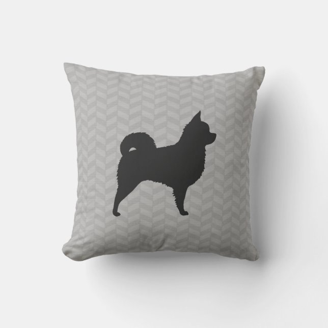 Långhårigare Chihuahua Silhouette Kudde (Framsida)