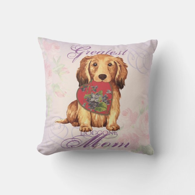 Långhårigare Dachshund Heart Mamma Kudde (Framsida)