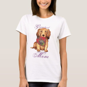 Långhårigare Dachshund Heart Mamma Tee Shirt