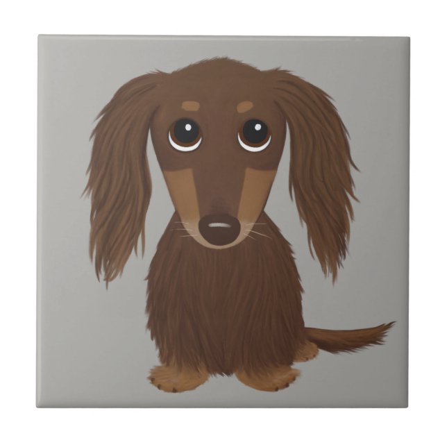 Långhårigt choklat Brown Dachshund Kakelplatta (Framsidan)