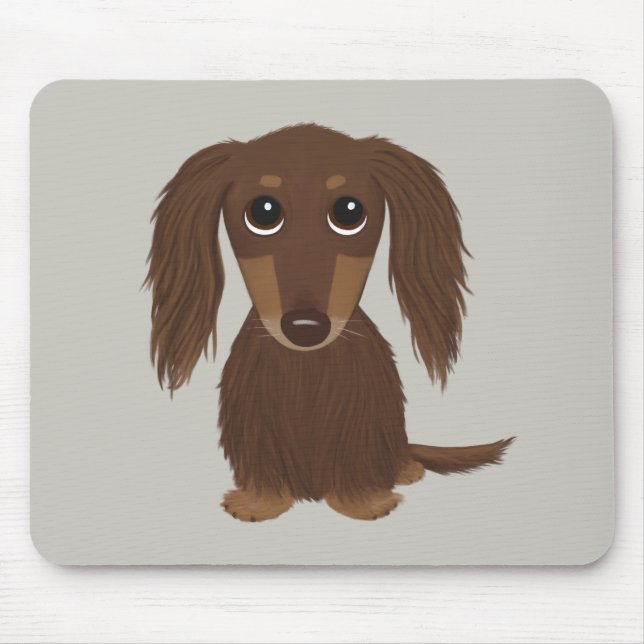 Långhårigt choklat Brown Dachshund Musmatta (Framsidan)