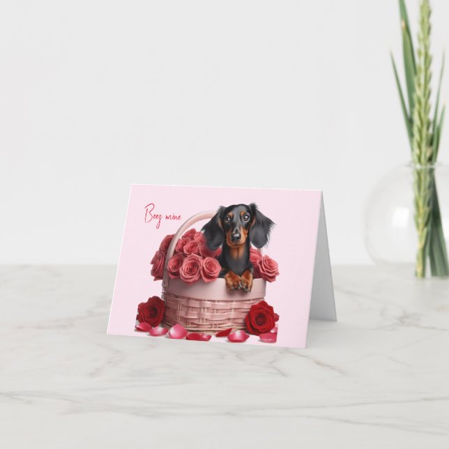 Långhårigt Dachshund Alla Hjärtans Dag-kort Kort (Framsida)