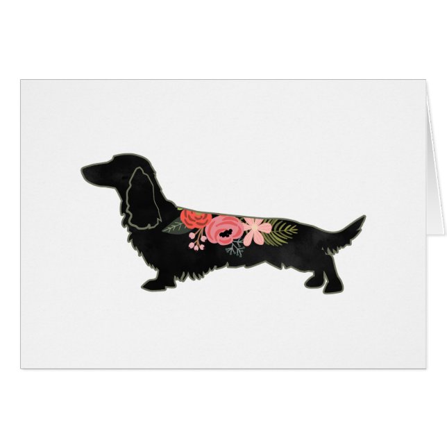 Långhårigt Dachshund Boho Blommigt Silhouette-kort Hälsningskort (Framsidan Horizontal)