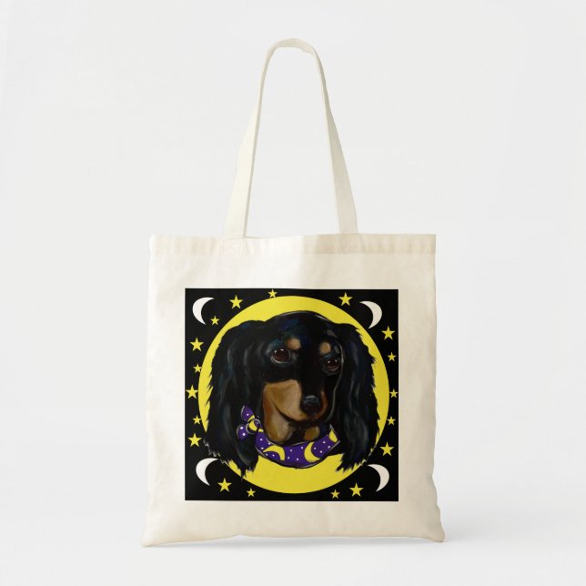 Långhögsfärgad svart Dachshund Tygkasse (Framsidan)