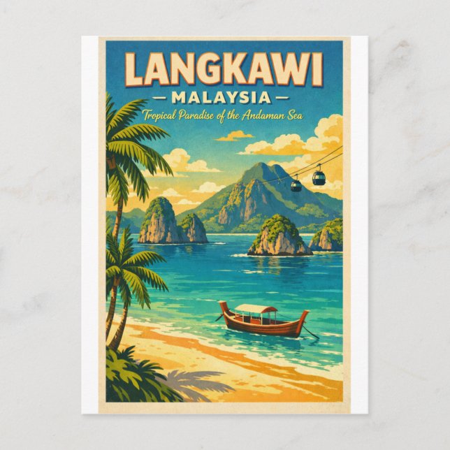 Langkawi Island, Malaysia, in a vibrant retro  Vykort (Framsida)