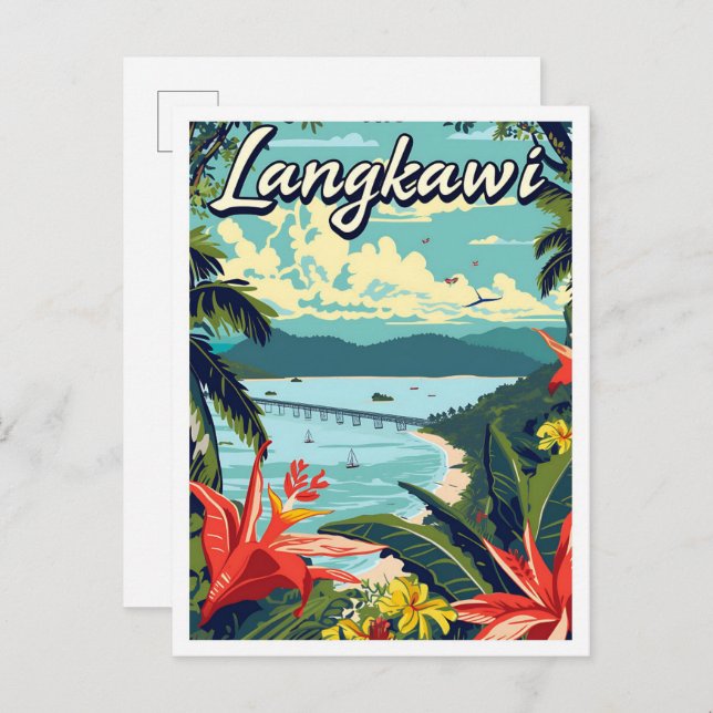 Langkawi Malaysia Artistic Travel Illustration Vykort (Fram/baksida)