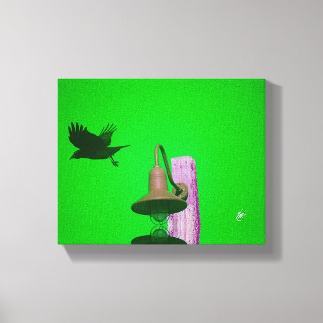 Langley Crow Light Post Green Pink Konst Canvastryck (Framsida)