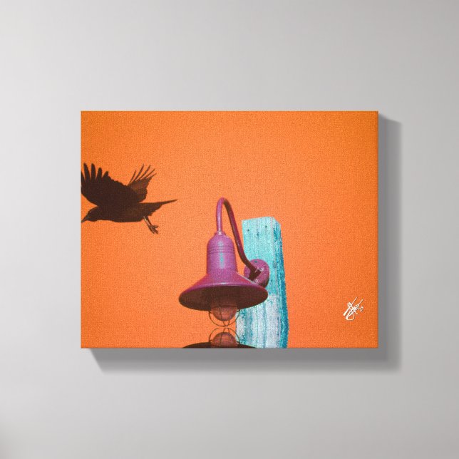 Langley Crow Light Post Orange Aqua Art Canvastryck (Framsida)