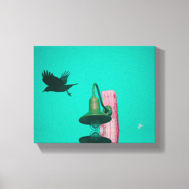 Langley Crow Light Post Turquoise Art Canvastryck (Framsida)