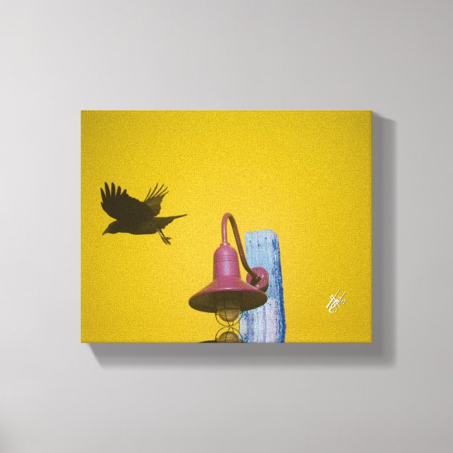 Langley Crow Light Post Yellow Pink Konst Canvastryck (Framsida)