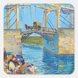 Langlois Bridge vid Arles Van Gogh Art scrapbook Fyrkantigt Klistermärke