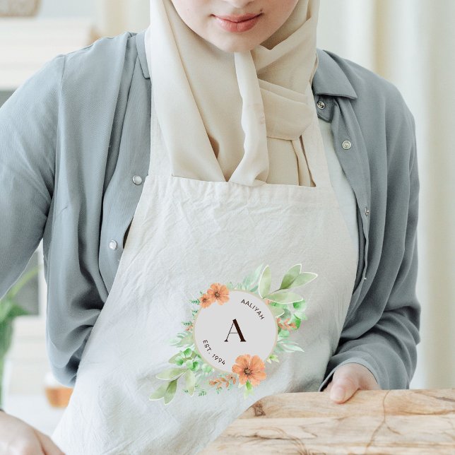 Långplatta - Personlig - "Blommigt peach" Långt Förkläde (Skapare uppladdad)