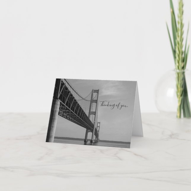 Längs Mackinac Bridge Grayscale Thinking of U Card Kort (Framsida)