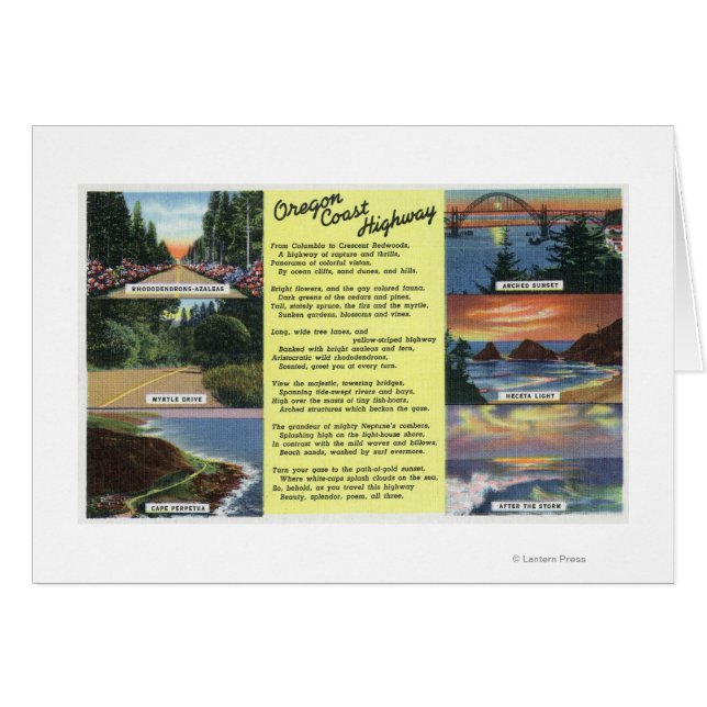 Längs Oregon Kusten-motorvägen med Dikt Hälsningskort (Framsidan Horizontal)