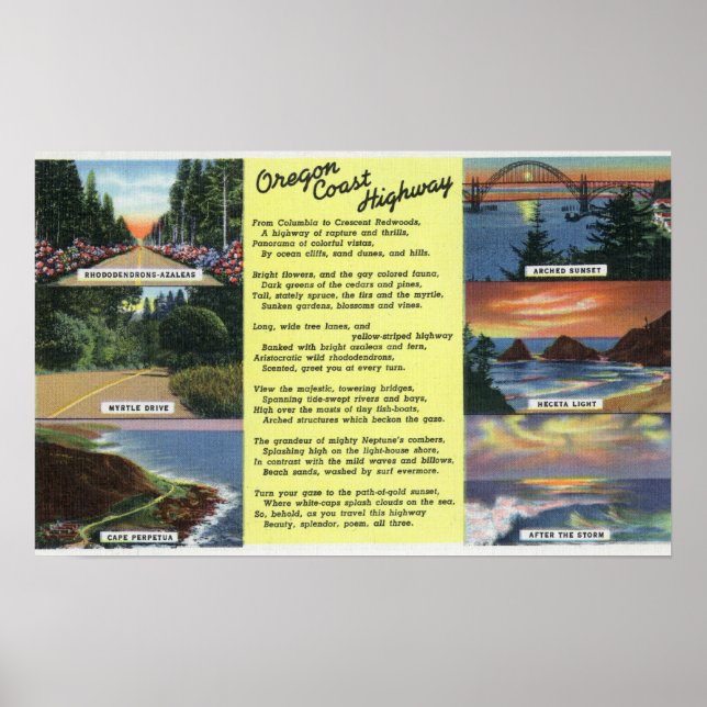 Längs Oregon Kusten-motorvägen med Dikt Poster (Framsidan)