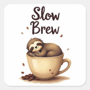 Långsam Brew Coffee Sloth Fyrkantigt Klistermärke