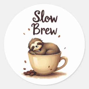 Långsam Brew Coffee Sloth Runt Klistermärke
