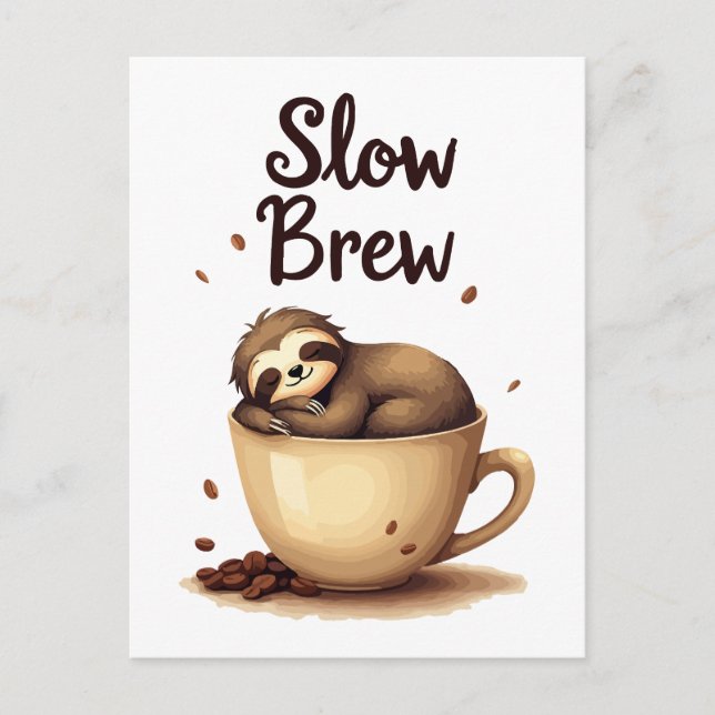 Långsam Brew Coffee Sloth Vykort (Framsida)