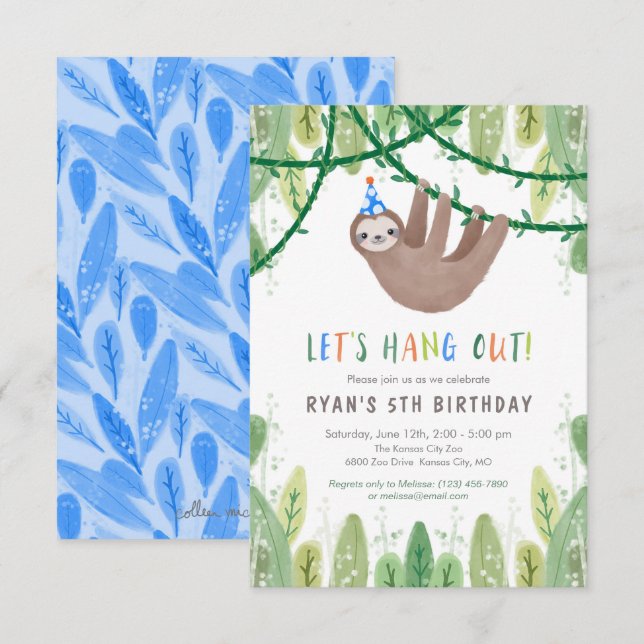 Långsam Födelsedagsfest i blått och vitt Inbjudningar (Fram/baksida)