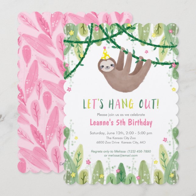 Långsam Födelsedagsfest inom Rosa och Gult Inbjudningar (Fram/baksida)