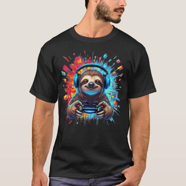Långsam Gamer Färgglad Videospelare Älskare T Shirt (Framsida)