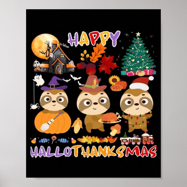 Långsam Glad Hallothanksmas Rolig Halloween Thanks Poster (Framsidan)