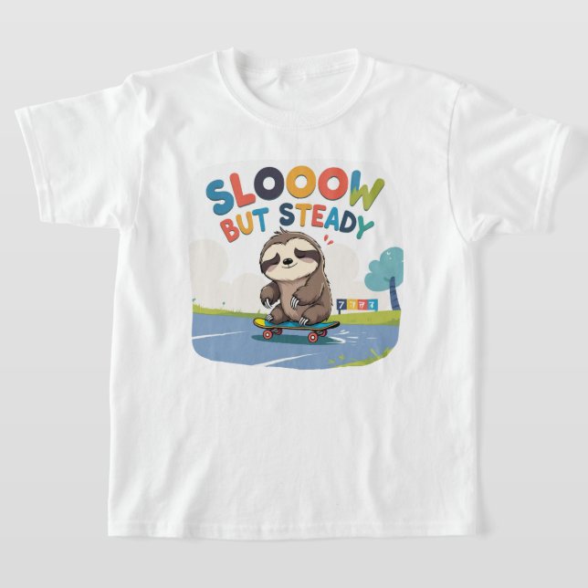 Långsam men stadig - Cute Sloth Skateboarding T Shirt (Laydown)