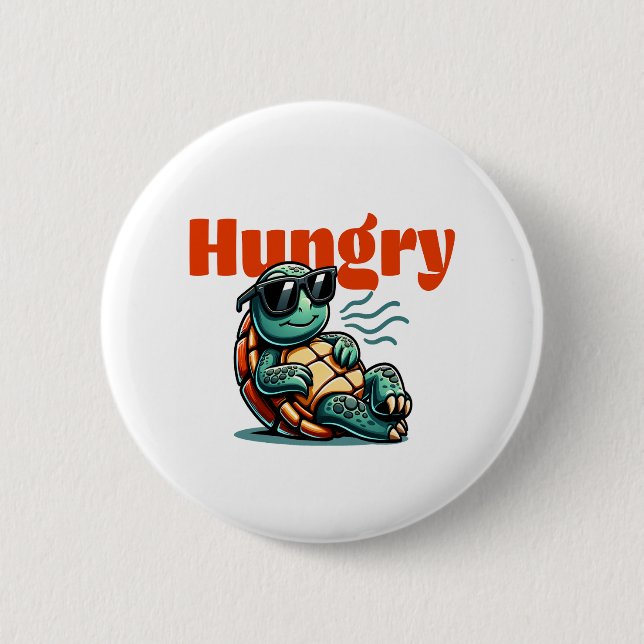 Långsam och Hungrig - Coola Turtle Knapp (Framsida)