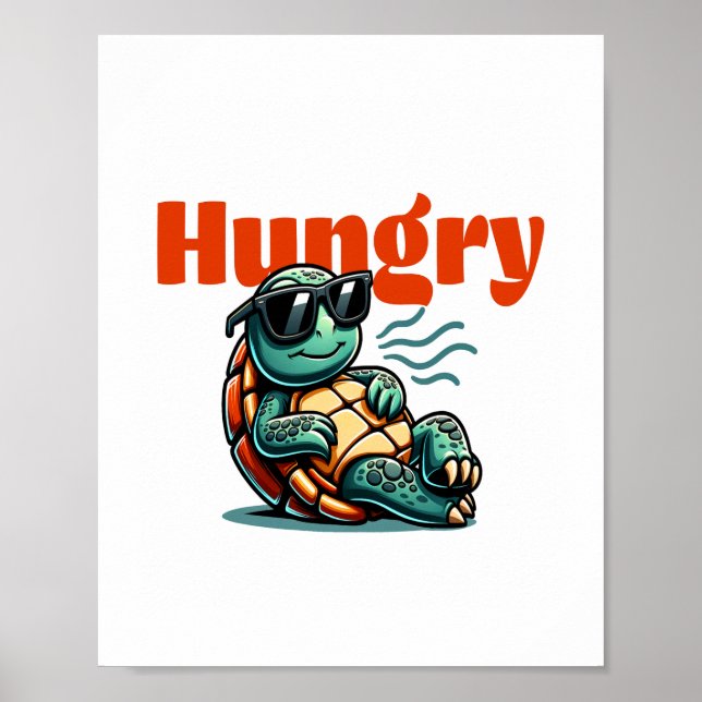 Långsam och Hungrig - Coola Turtle Poster (Framsidan)