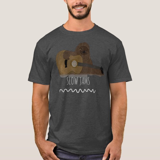 Långsam Sylt Sloth som spelar Guitar Distress T Shirt (Framsida)