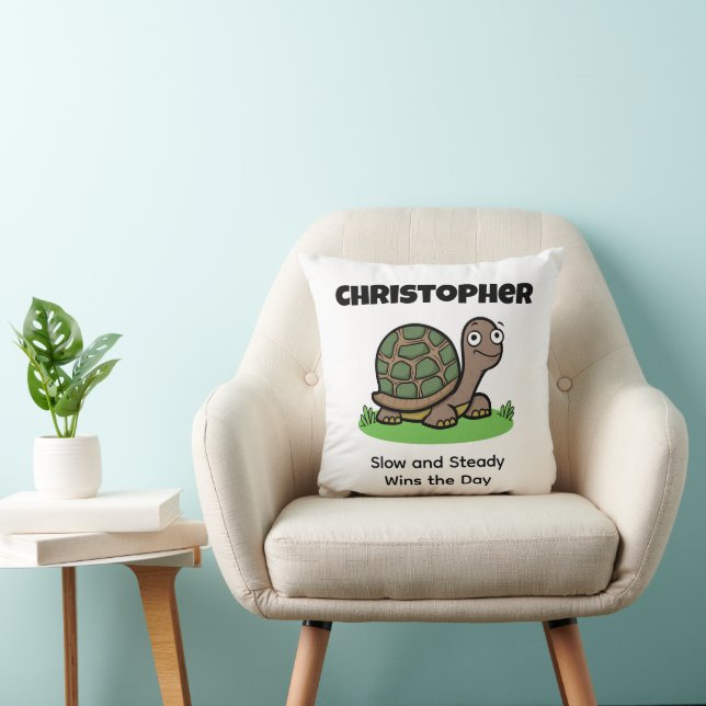 Långsam tortoise - och stadigt anpassat namn kudde (Stol)