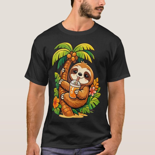 Långsamhet Klättrande Palmträd Dricker Apelsin T Shirt (Framsida)
