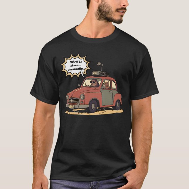 Långsamhet och kanin tecknad road trip äventyr t shirt (Framsida)