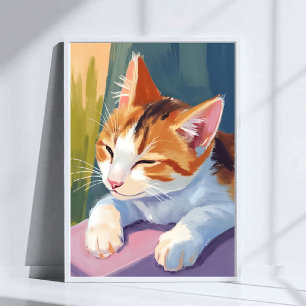 Långsamma Blinkningar Katt Kittens Vattenfärg Hu Poster