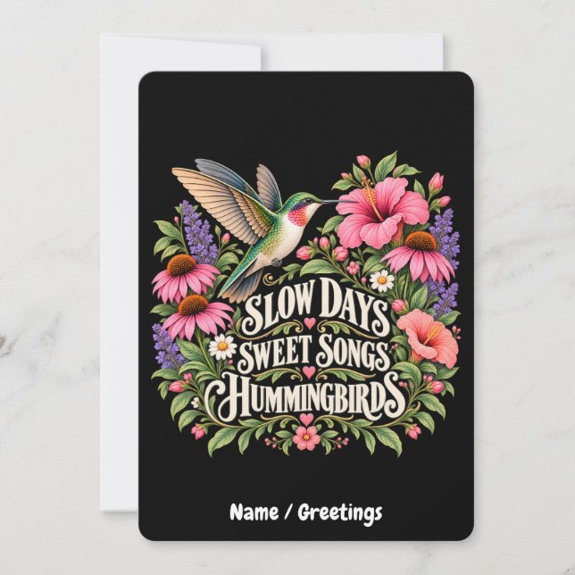 Långsamma Dagar Söta Sånger Kolibri Blommig Botani Inbjudningar (Framsida)