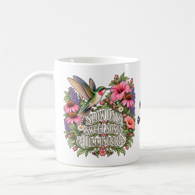 Långsamma Dagar Söta Sånger Kolibri Blommig Botani Kaffemugg (Vänster)
