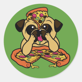 Långsamma Pizza Pug-klistermärken Runt Klistermärke