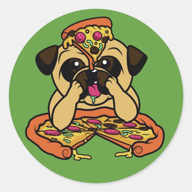 Långsamma Pizza Pug-klistermärken Runt Klistermärke (Framsida)