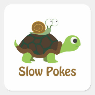 Långsamt Pokes Cute Turtle och Snigel Fyrkantigt Klistermärke