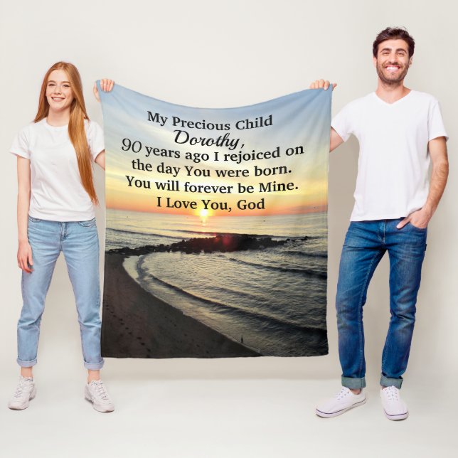 LÅNGSIKTIG 90:E BIRTHDAG-PERSONLIG SUNRISE FLEECEFILT (På plats)