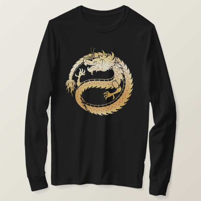 Långsiktigt Lycklig-kinesiskt nyår 2024 Guld-DRAGO T Shirt (Design framsida)